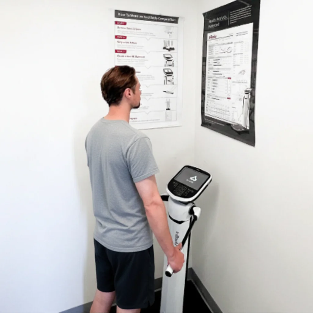 Patient standing for an InBody body composition assessment at AgeRejuvenation